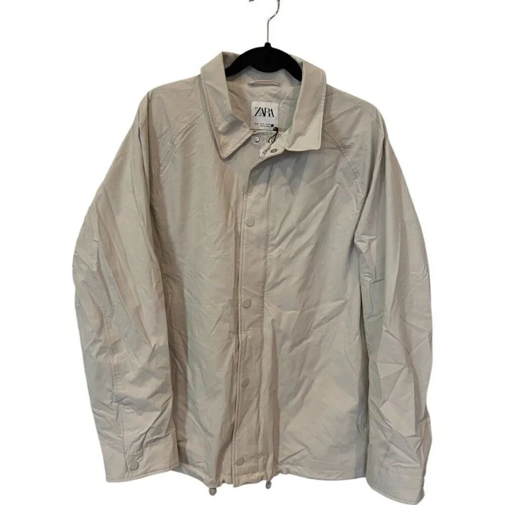 Zara Mens Lightweight Jacket XL Beige Full Zip Snap Outerwear 7380/701 NWT